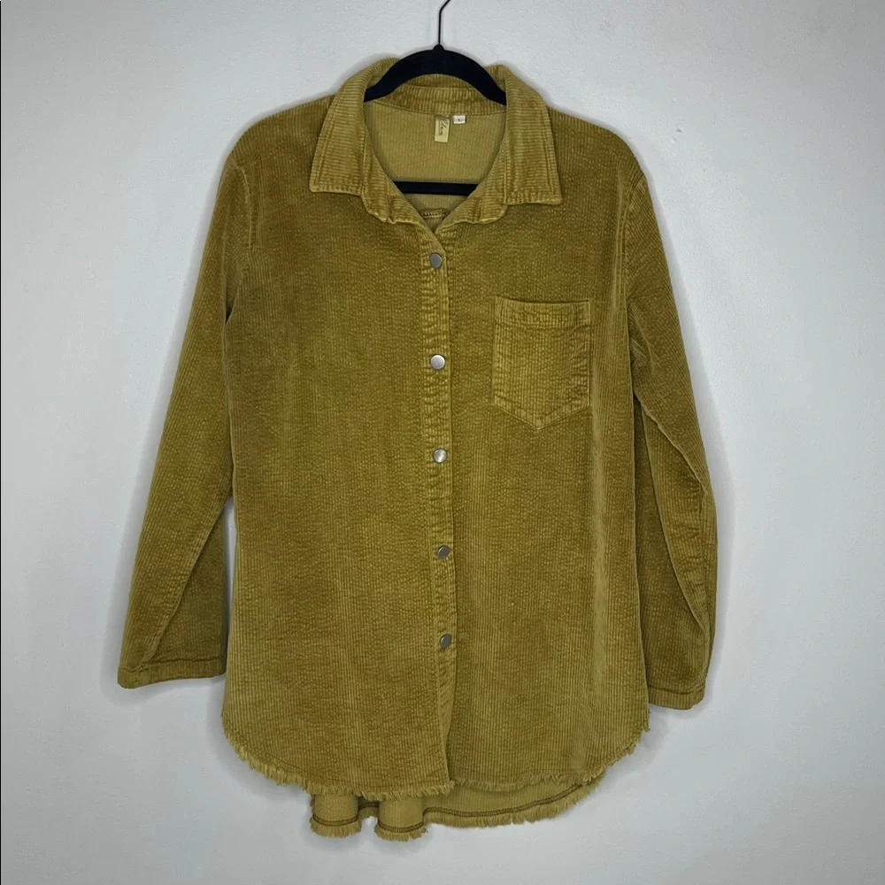 ELAN Cotton Blend Corduroy Fray Hem Button Front Shacket Size Large - Picture 2 of 11